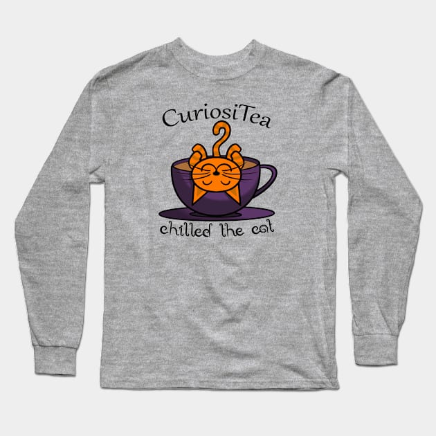 Cat in a tea cup - Curiosity Chilled the Cat Long Sleeve T-Shirt by ARTHE